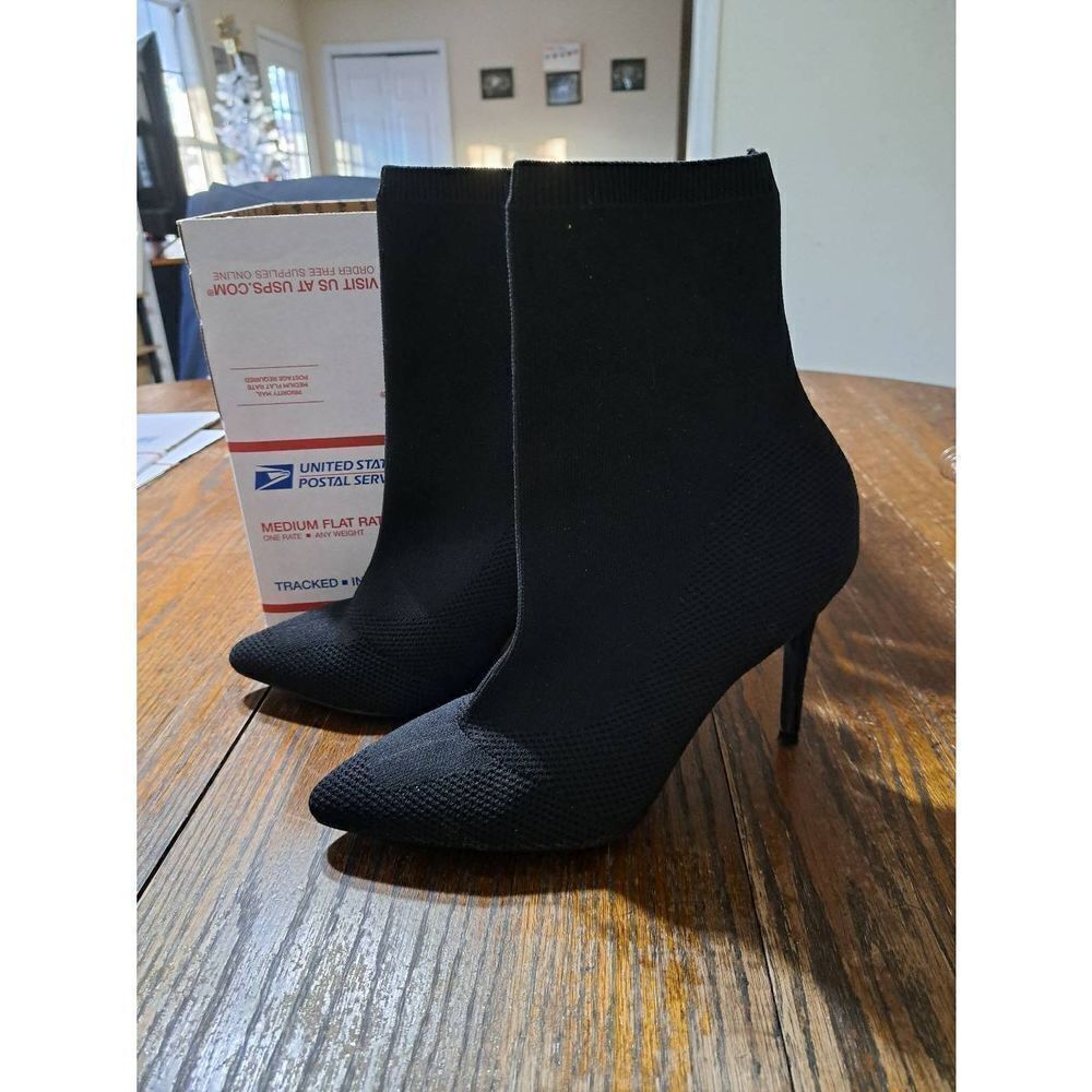 10 Fashion Nova Mabely Black Textile Stiletto Pump High Heel Ankle Boot Booties